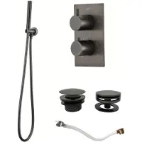 Saniclear Iron thermostatische inbouw badkraan met afvoer / overloopcombinatie verouderd ijzer - gunmetal