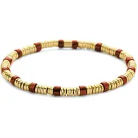 CO88 Collection 8CB-90826 Stalen Armband - Dames - Rode jaspis - Kralen - 4 x 2 mm - 17 cm - Goudkleurig