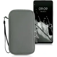 Kwmobile telefoontasje universeel geschikt voor L - 6,5" smartphones - 16,5 x 8,9 cm - Hoesje met rits en polslusje -In steengrijs -