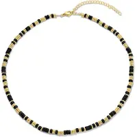 CO88 Collection 8CN-26232 Stalen Ketting - Dames - Zwart Agaat - Kralen - 4 x 2 mm - 38 + 7 cm - Goudkleurig