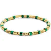 CO88 Collection 8CB-90820 Stalen Armband - Dames - Groen Malachiet - Kralen - 4 x 2 mm - 17 cm - Goudkleurig