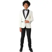 Opposuits kostuum Pearly White wit/zwart Jongens Polyester Reverskraag - maat 170/176