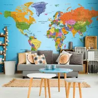 Karo-art 343cm X 245cm - Zelfklevend fotobehang - wereldkaart, Kleurrijke Geografie, Erg leerzaam, premium print