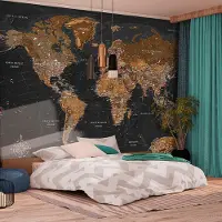 Karo-art 441cm X 315cm - Zelfklevend fotobehang - Wereldkaart, Stijlvolle kaart voor aan uw muur, premium print