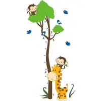 Chimb Groeimeter - Muursticker - Baby giraffe met aapjes