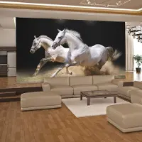 Artgeist Fotobehang – Behangpapier - Fotobehang - Galopperende paarden op het zand 300x231 -
