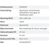 Nedco Schuifrooster 20X20Cm Alu Zw+Gaas