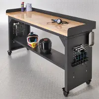 Datona Werkbank PRO - bamboe werkblad - legbord verrijdbaar - 200 cm - Zwart