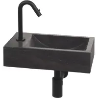 Saqu Nature Collection fonteinset met mat zwarte kraan links natuursteen