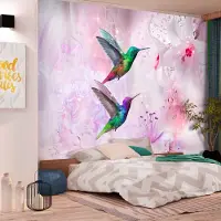 Karo-art 245cm X 175cm - Zelfklevend fotobehang - Kleurrijke Kolibries, Paars, premium print