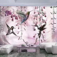 Karo-art 392cm X 280cm - Zelfklevend fotobehang - Kolibries, Roze, 8 maten, premium print