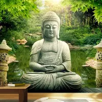 Karo-art 147cm X 105cm - Zelfklevend fotobehang - De tuin van Boeddha , Premium Print