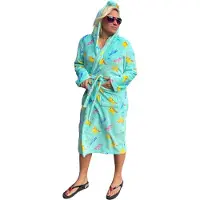 Badrock Unicorn damesbadjas – Dames badjas eenhoorn – Fleece badjas aqua blauw – Fleece damesbadjas vrolijke kleuren – Damesbadjas capuchon – S/M