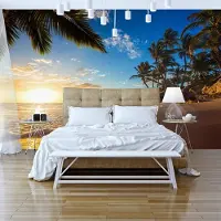Karo-art 98cm X 70cm - Zelfklevend fotobehang - Zonsondergang , Tropisch , Premium Print