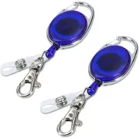 Kwmobile sleutelhanger met uittrekbaar koord - Set van 2 stuks - Uitschuifbare broekclip voor sleutels en pasje - Uittrekbare pasjeshouder - Blauw