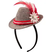 Folat Mini oktoberfest hoedje op diadeem rood (grijs, rood en wit)