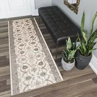 Tapiso Dubai Tapijt Loper Beige Bloemenprint Woonkamer Slaapkamer Hal Maat – 70x150