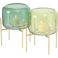 Boltze Windlicht LEONA van glas en metaal, hoogte 19 cm (set, 2 stuks)
