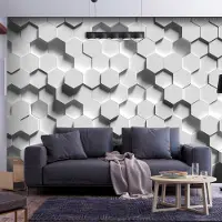 Karo-art 98cm X 70cm - Zelfklevend fotobehang - Bewustzijn, 3D look, (Wit,grijs) Premium Print