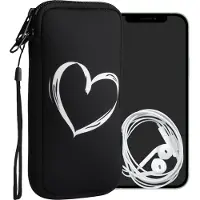 Kwmobile hoesje voor smartphones XL - 6,7/6,8" - hoes van Neopreen - Brushed Hart design - wit / zwart - binnenmaat 17,2 x 8,4 cm