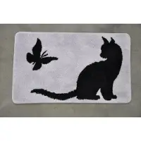 Blue Ocean Badkamertapijt met anti-slip latexrug - Poes met vlinder - grijs - 60x100 cm