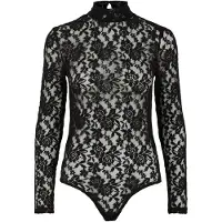 Pieces kanten body - Lange mouw - Bodystocking - S - Zwart