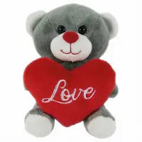 Verhaak knuffelbeer met hart 12 cm grijs/rood