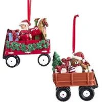 Kurt S. Adler Kerstornament - Bolderkar - set van 2 - rood en bruin - 9cm