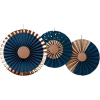 Folat Waaiers Donkerblauw Goud - 3 stuks