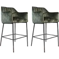 Bronx71 Velvet barkruk Jayron groen 82 cm - Barkrukken set van 2 - barstoel