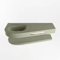 Mondiaz riva 120 cm wastafel met planchet kleur army. Wastafel dulcet links 0 kraangaten kleur army.