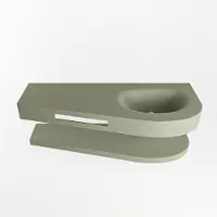 Mondiaz riva 120 cm wastafel met planchet kleur army. Wastafel dulcet rechts 0 kraangaten kleur army.
