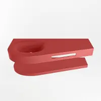 Mondiaz riva 120 cm wastafel met planchet kleur fire. Wastafel dulcet links 1 kraangaten kleur fire.