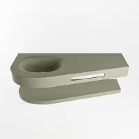 Mondiaz riva 120 cm wastafel met planchet kleur army. Wastafel dulcet links 1 kraangaten kleur army.
