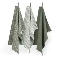 Walra Keukenset Dry Cubes Uni, Stripes & Blocks Legergroen (Set van 3)