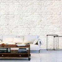 Karo-art 196cm X 140cm - Zelfklevend fotobehang - Witte muur van bakstenen , Premium Print