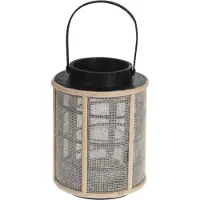 Home Styling Collection Bamboe Lantaarn - 17x22 cm - Zwart/Naturel - Inclusief Glazen Kaarshouder - Voor Binnen & Buiten