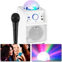 VONYX Karaoke set met microfoon - SBS50W - met Bluetooth, accu & discobal discolicht - Wit