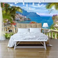 Karo-art 245cm X 175cm - Zelfklevend fotobehang - Mediterraanse zee in Paradijs , Premium Print