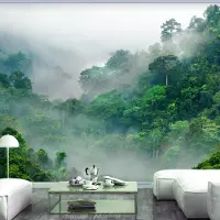 Karo-art 147cm X 105cm - Zelfklevend fotobehang - Ochtend mist in bos , Premium Print