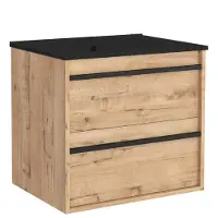 Muebles Resh badkamermeubel eiken 60cm met zwarte wastafel zonder kraangat