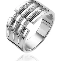 Zinzi Mart Visser by zilveren ring 11mm breed met drie banen bezet met witte zirconia's MVR18