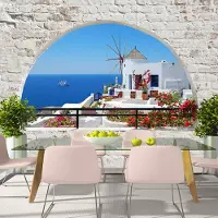 Karo-art 98cm X 70cm - Zelfklevend fotobehang - Zomer in Santorini , Premium Print