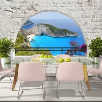 Karo-art 392cm X 280cm - Zelfklevend fotobehang - Kalamaki , uitzicht van Balkon , Premium Print
