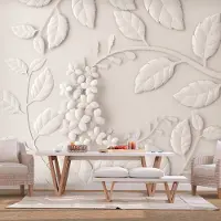 Karo-art 196cm X 140cm - Zelfklevend fotobehang - Creme kleurige Papieren Bloemen , Premium Print