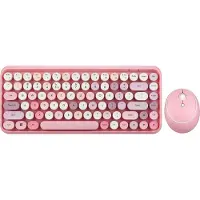 Perixx Periduo 713 draadloos compact roze toetsenbord en muis 2in1 desktop set - Pastelroze - Retro toetsenbord - 2.4ghz - QWERTY/US