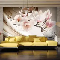 Karo-art 441cm X 315cm - Zelfklevend fotobehang - Magnolia's op de Golven , Premium Print