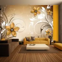 Karo-art 294cm X 210cm - Zelfklevend fotobehang - Amberkleurig bloesem, 8 maten, premium print