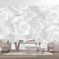 Karo-art 196cm X 140cm - Zelfklevend fotobehang - Witte rozen , Premium Print