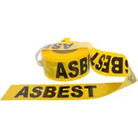 Kortpack - Afzetlint 75mm breed x 250mtr lang, 60my dik - Opdruk: ASBEST - Geel Lint + Zwarte Opdruk - 1 Rol - Waarschuwingslint - (027.0056)